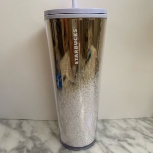 White & Gold Glitter Starbucks Tumbler